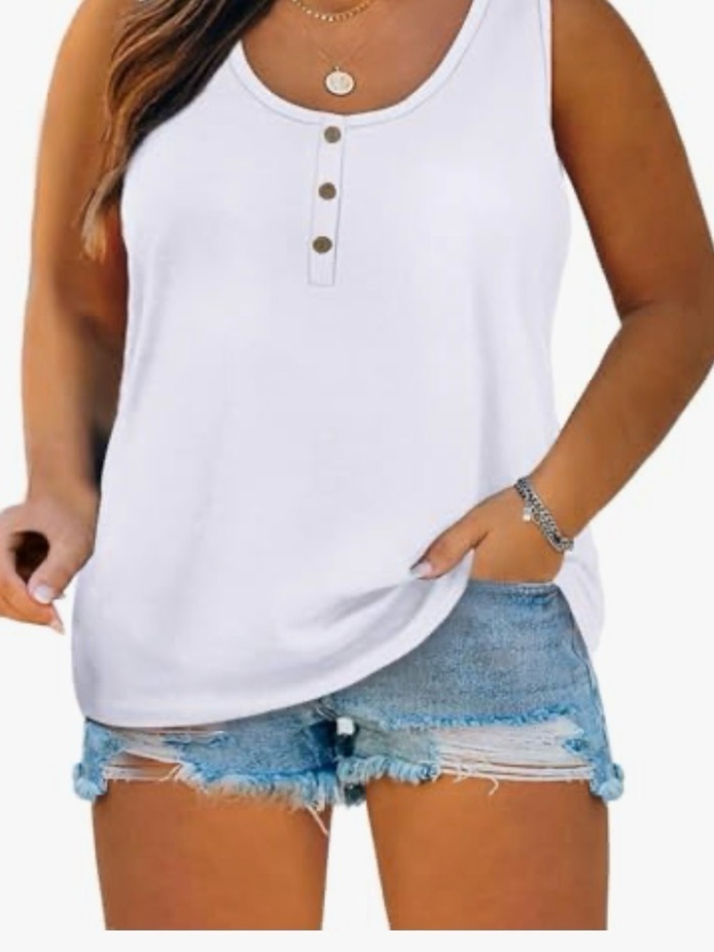 Women’s White Henley Button Tank Top